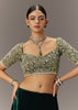 Green Velvet Saree With Brocade Embroidered Blouse