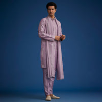 Lilac Kurta Set With Resham Mirror And Zari Embroidery