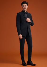 Black Front Pleated Tuxedo Set