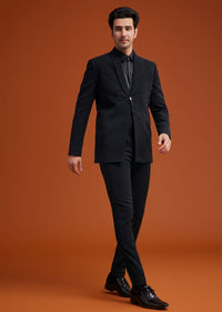 Black Front Pleated Tuxedo Set