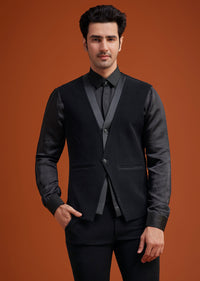 Black Front Pleated Tuxedo Set