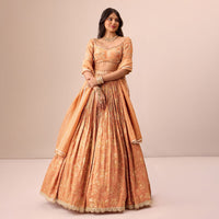 Rust Orange Tassel Embroidered Blouse With Lehenga And Dupatta