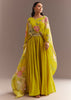 Yellow Crepe Silk Floral Printed Gown With Embroidered Belt