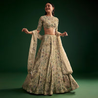 Cream Floral Lehenga Choli With Organza Dupatta