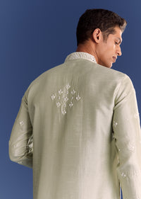 Light Grey Raw Silk Kurta Set With Embroidery