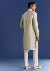 Light Grey Raw Silk Kurta Set With Embroidery