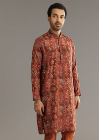Rust Pashmina Silk Kurta Set With Stone Embellishment