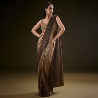 Golden Brown Saree With Resham Scallop Border