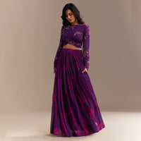 Purple Georgette Floral Printed Lehenga Set