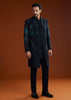 Blue Suiting Indo Jacket Set With Starlit Cutdana Work