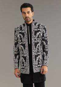 Black Sequin Jaal Embroidered Indo Western Set
