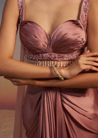 Blush Pink Drape Skirt Set With Embroidered Choker Dupatta