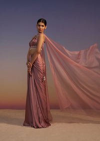 Blush Pink Drape Skirt Set With Embroidered Choker Dupatta