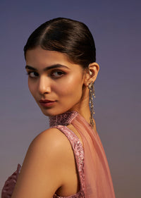 Blush Pink Drape Skirt Set With Embroidered Choker Dupatta