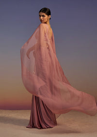 Blush Pink Drape Skirt Set With Embroidered Choker Dupatta