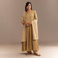 Beige Muslin Mirror Embroidered Kurta Set