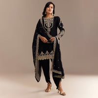 Black Satin Zari Embroidered Dhoti Kurta Set