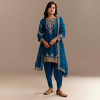 Blue Satin Zari Embroidered Dhoti Kurta Set