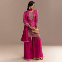 Pink Bandhani Zardosi Sharara Set