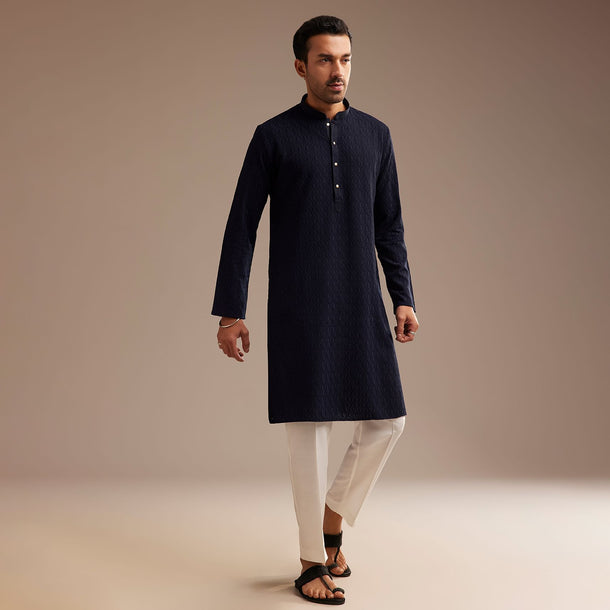 Blue Rayon Embroidered Kurta Set