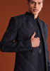 Blue Velvet Indowestern Suit With Cutdana And Thread Work