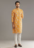 Yellow Silk Kurta Set With Print Work