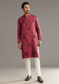 Pink Silk Printed Kurta Set