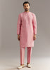 Pink Cotton Silk Jacket Kurta Set With Mirror And Dori Work
