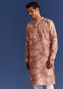 Rust Cotton Silk Kurta Jacket Set With Coastal Print