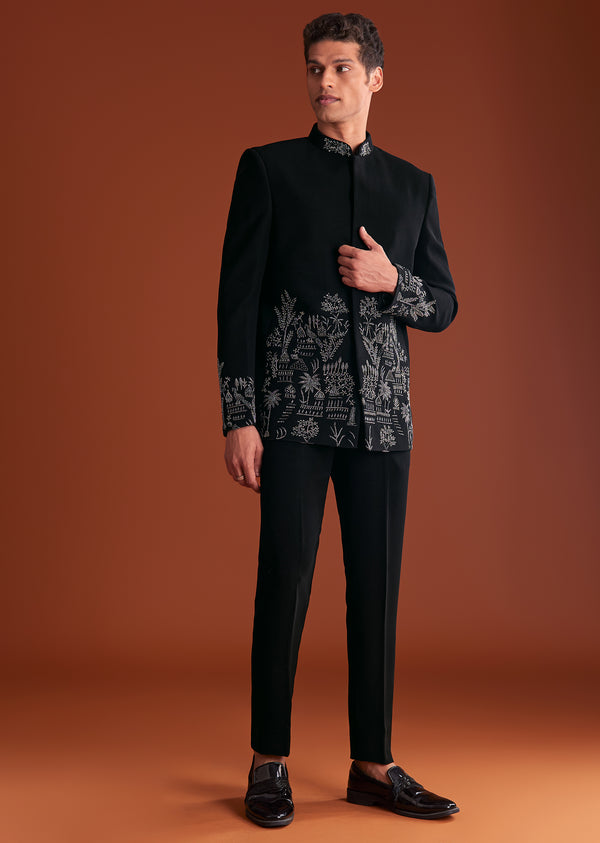 Black Jodhpuri Suit In Lachkaa With Hand Embroidery