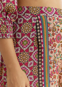 Multi Color Printed Kaftan Set With Stone and Lace Work and Matching Potli Bag