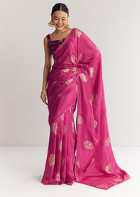 Onion Pink Brocade Saree With Gotapatti Border