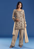 Cream Georgette Fully Beaded Kurta Pant Set With Dupatta
