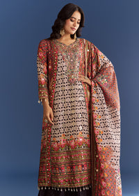 Multicolour Tabby Silk Printed Kurta Palazzo With Dupatta
