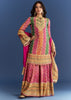 Pink Tissue Kurta With Printed Palazzo And Organza Dupatta