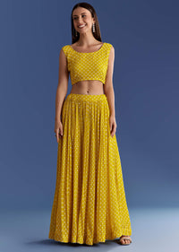 Yellow Floral Georgette Lehenga Set With Zardosi Croptop