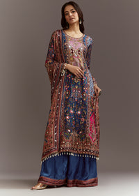 Blue Printed Gotta Lace Sequin Kurta Set With Floral Print Dupatta
