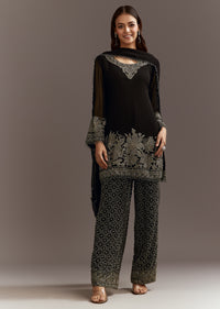 Black Beads Work Kurta Dupatta Set With Fully Beaded Pant