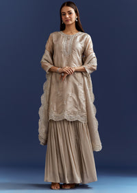 Grey Cutdana And Sequins Kurta With Stone Work Dupatta In Tissue