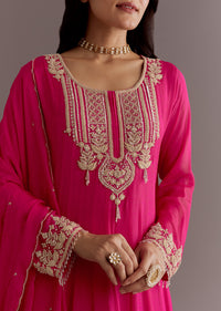 Pink Chinon Thread Sequin Embroidered Anarkali Dupatta Suit