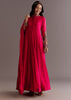 Red Chinon Zardosi Anarkali Suit With Cutdana Dupatta