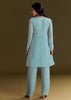 Sky Blue Chinon Kurta Pant Set With Sequins Embroidery