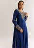 Navy Blue Chinon Anarkali Set With Cutdana Moti And Gotta Lace Dupatta