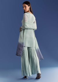 Mint Green Chinon Kurta Set With Beads And Ombre Dupatta
