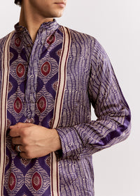 Silk Ajrakh Printed Kurta Set In Purple