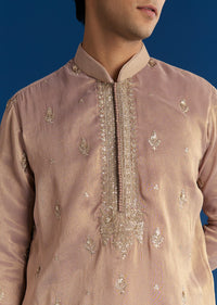 Champagne Tissue Resham Embroidered Kurta Set With Sequins