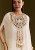 Off White Chinon Cape Suit With Zardosi And Moti Embroidery