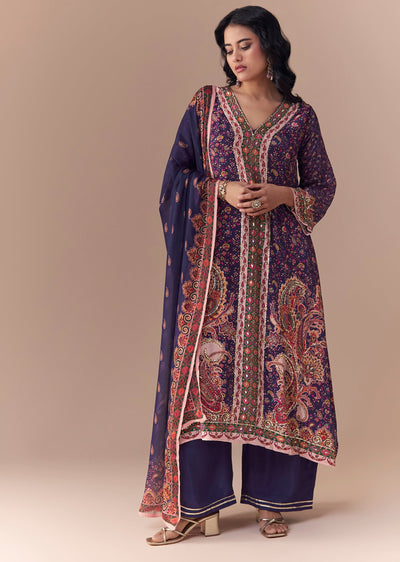Purple Sequin Embellished Kurta Set