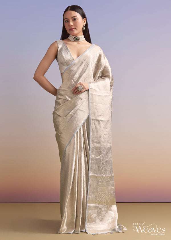 Powder Blue Chanderi Silk Woven Saree With Zari Embroidery