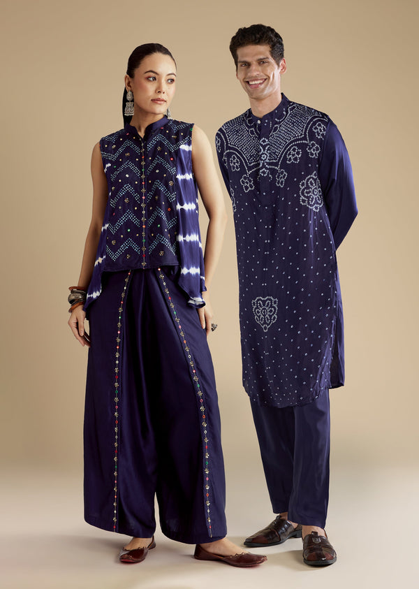 Blue Fusion Duo – Indo Western Set For Her And Kurta Set For Him
